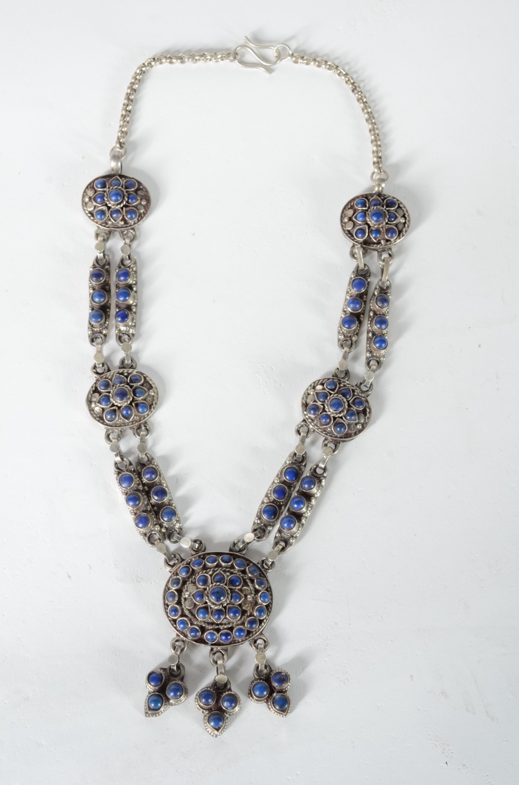 Conjunto de colar de prata contraste 925 mls com lapis lazuli e par... - foto 4 de 9