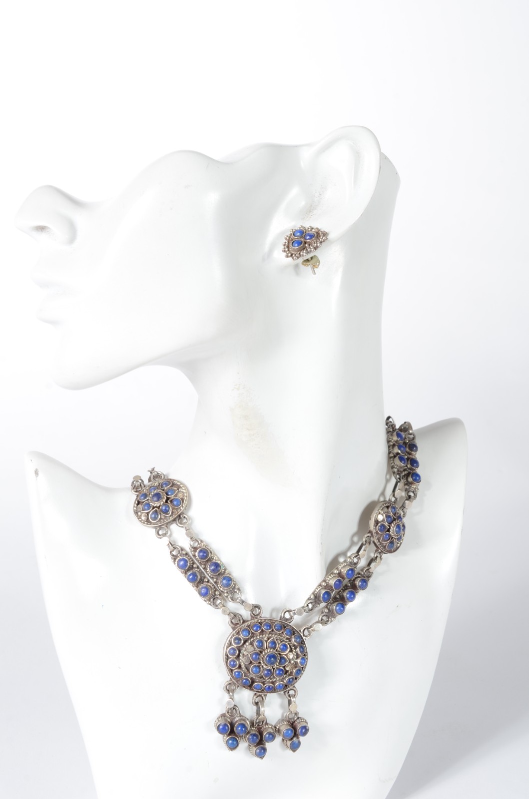 Conjunto de colar de prata contraste 925 mls com lapis lazuli e par... - foto 9 de 9