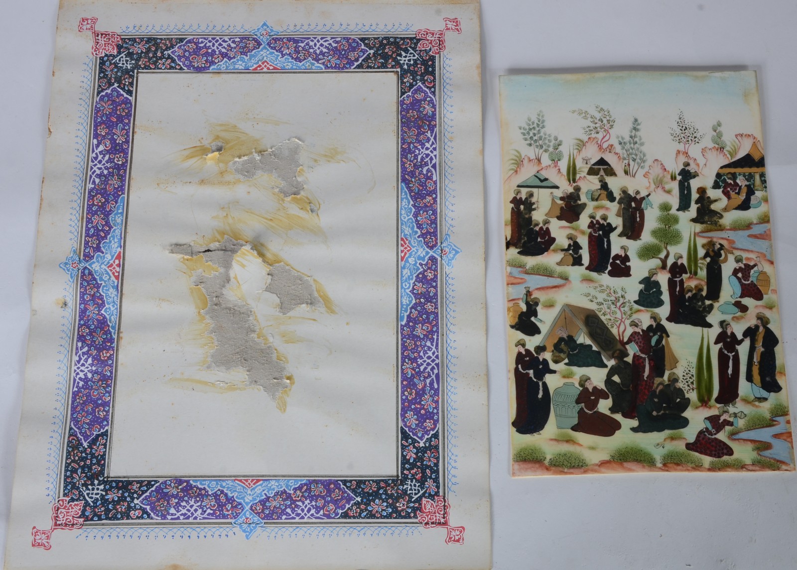 Pintura oriental sobre placa de acetado representando figuras e... - foto 4 de 5
