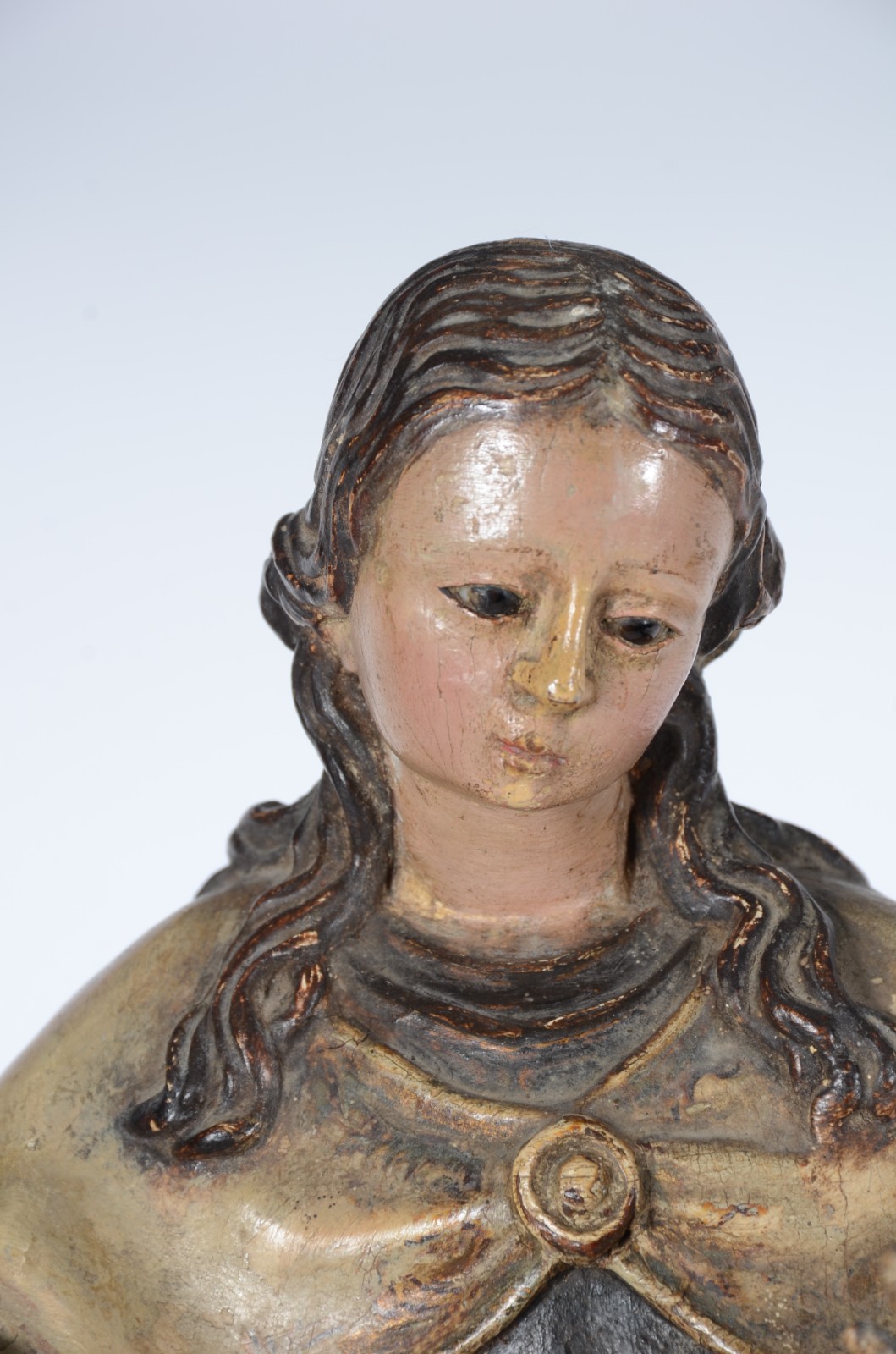 Nossa Senhora do Carmo - Antiga imagem de madeira policromada, olhos... - foto 8 de 10