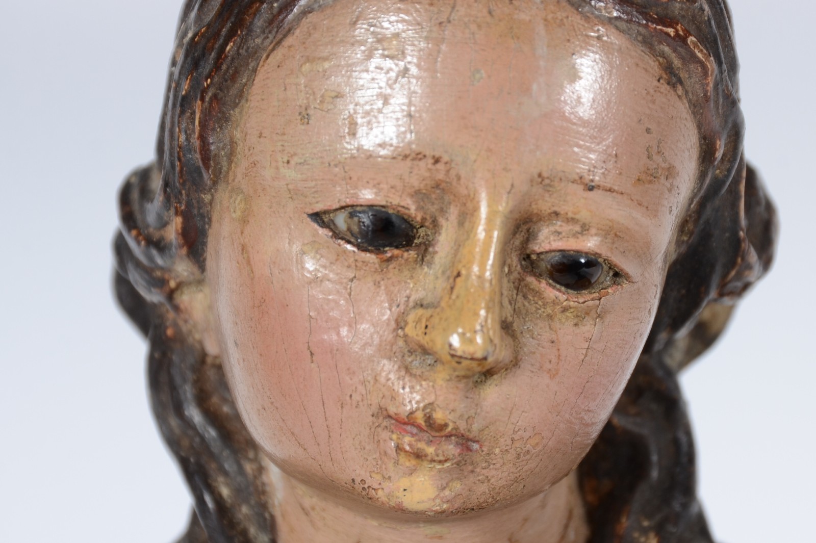 Nossa Senhora do Carmo - Antiga imagem de madeira policromada, olhos... - foto 9 de 10
