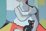 Di Cavalcanti (1897-1976), Mulher com Gato - Técnica mista sobre papel. Pontos de fungos. Datado 73.