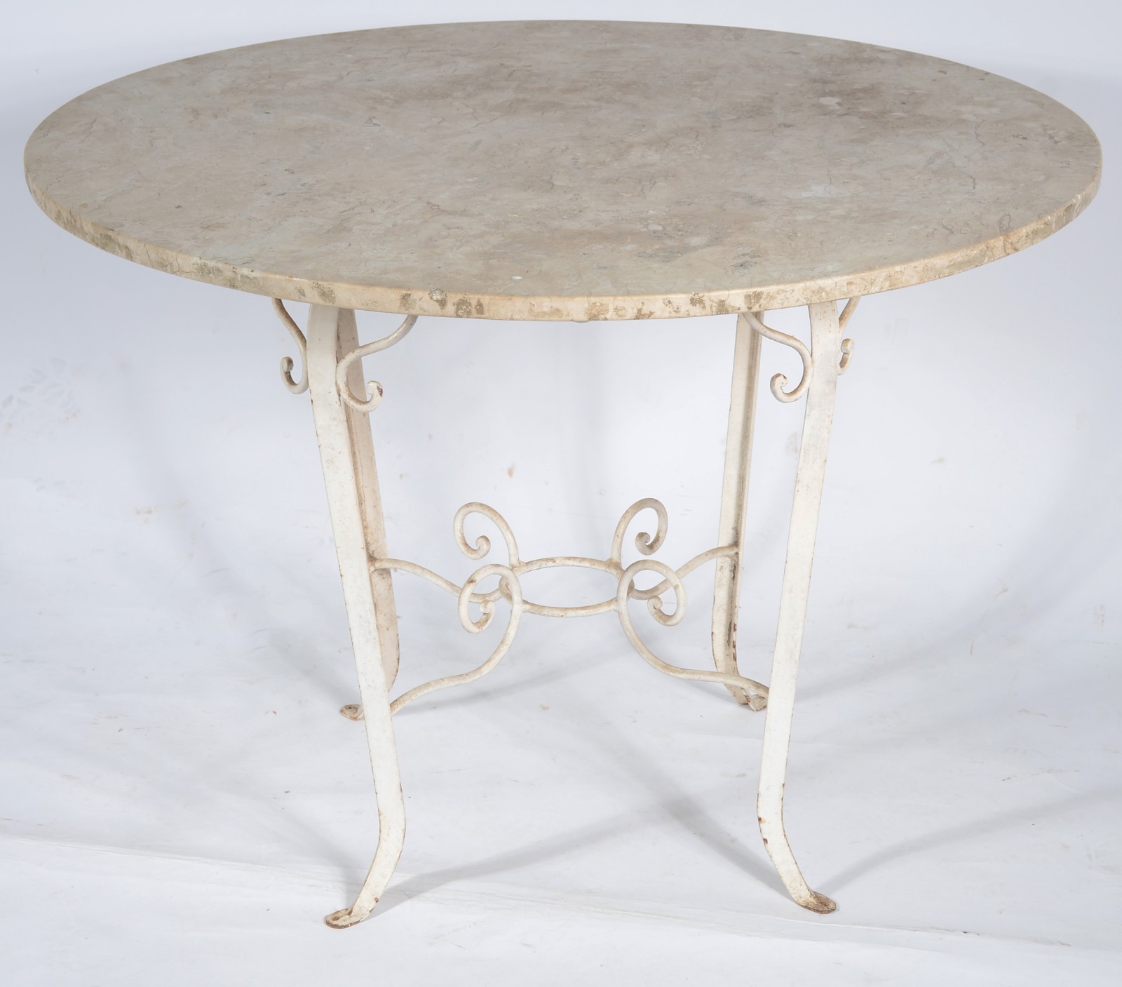 Mesa para jardim de metal pintada de branco, tampo de mármore... - foto 1 de 6