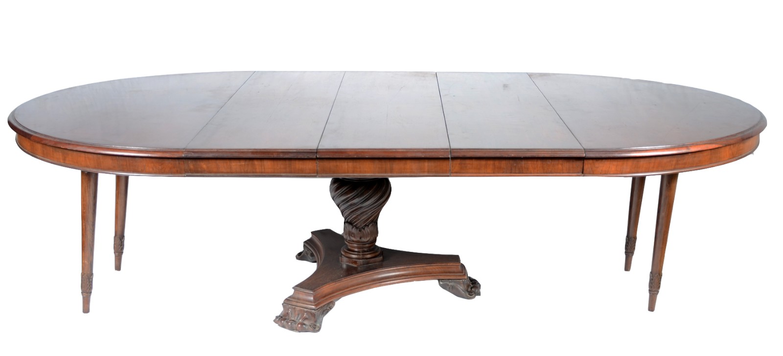 Mesa de jantar de madeira nobre, tampo redondo com três tabuas... - foto 2 de 11