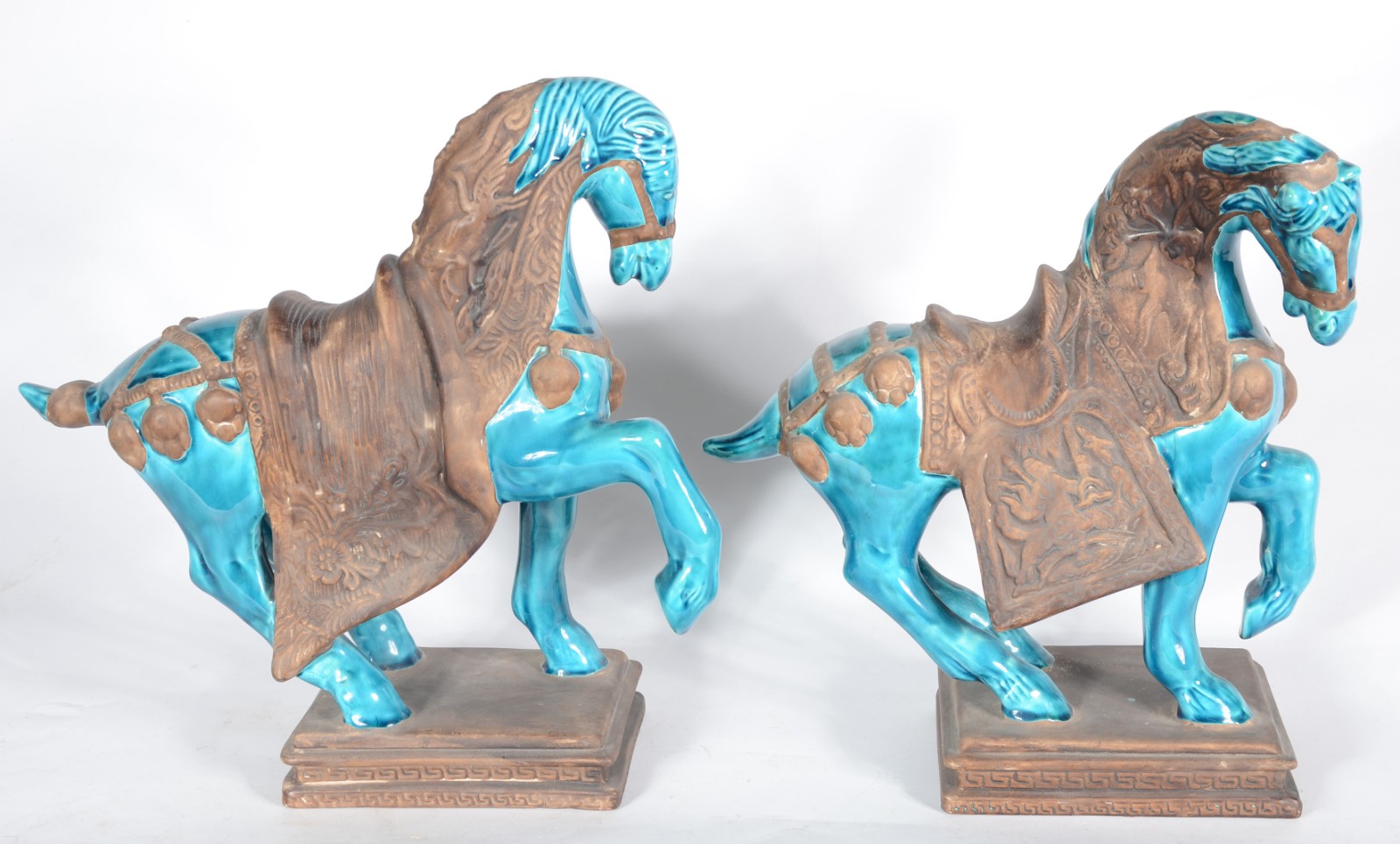 Par de cavalos de porcelana azul turquesa, estilo oriental. - foto 4 de 6