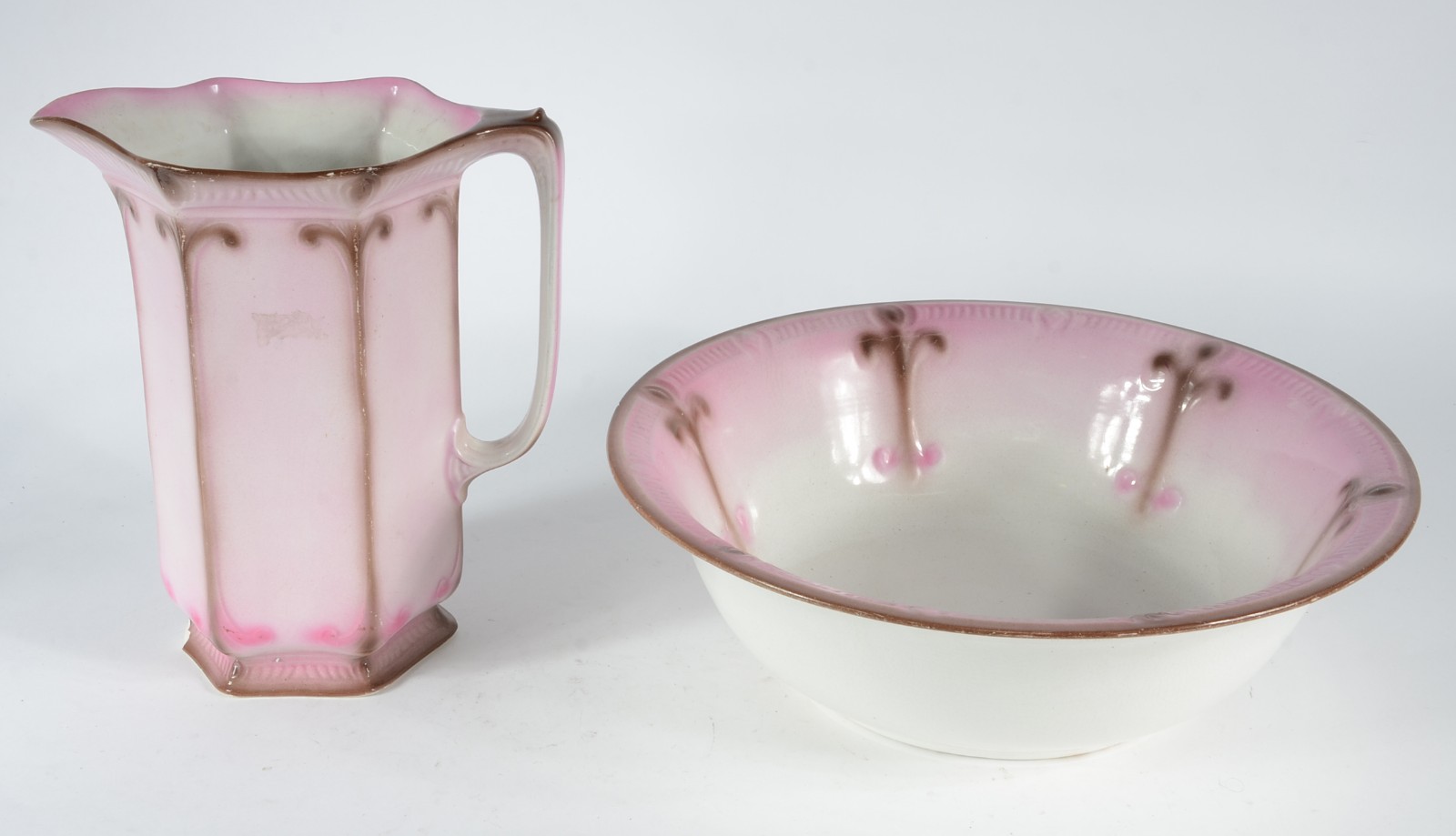 Gomil com bacia de cerâmica J&G Meakin na cor rosa, estilo Art Deco... - foto 2 de 10