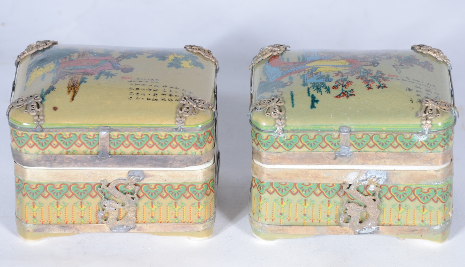 Porta anéis de porcelana oriental, tampas decoradas com gueixas em... - foto 3 de 7