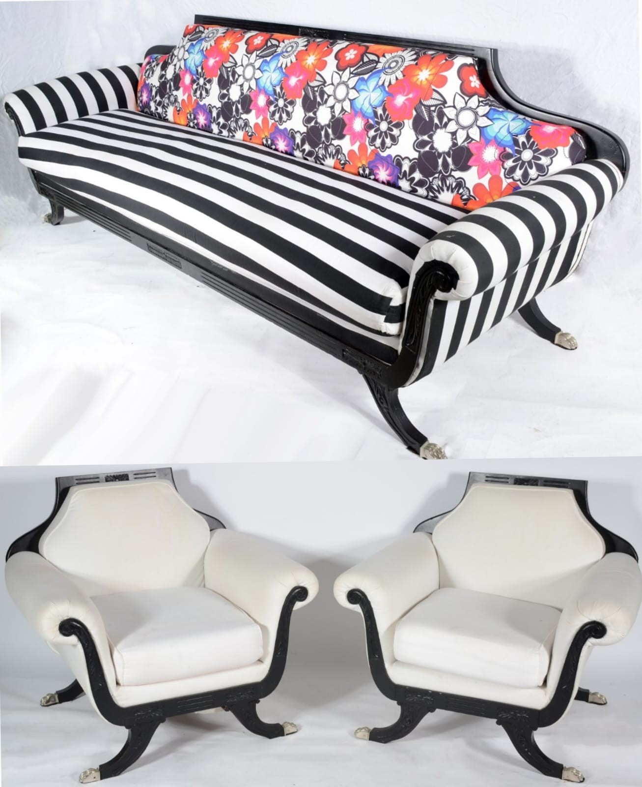 Conjunto de sofá para 3 lugares e par de poltronas de madeira nobre... - foto 1 de 10