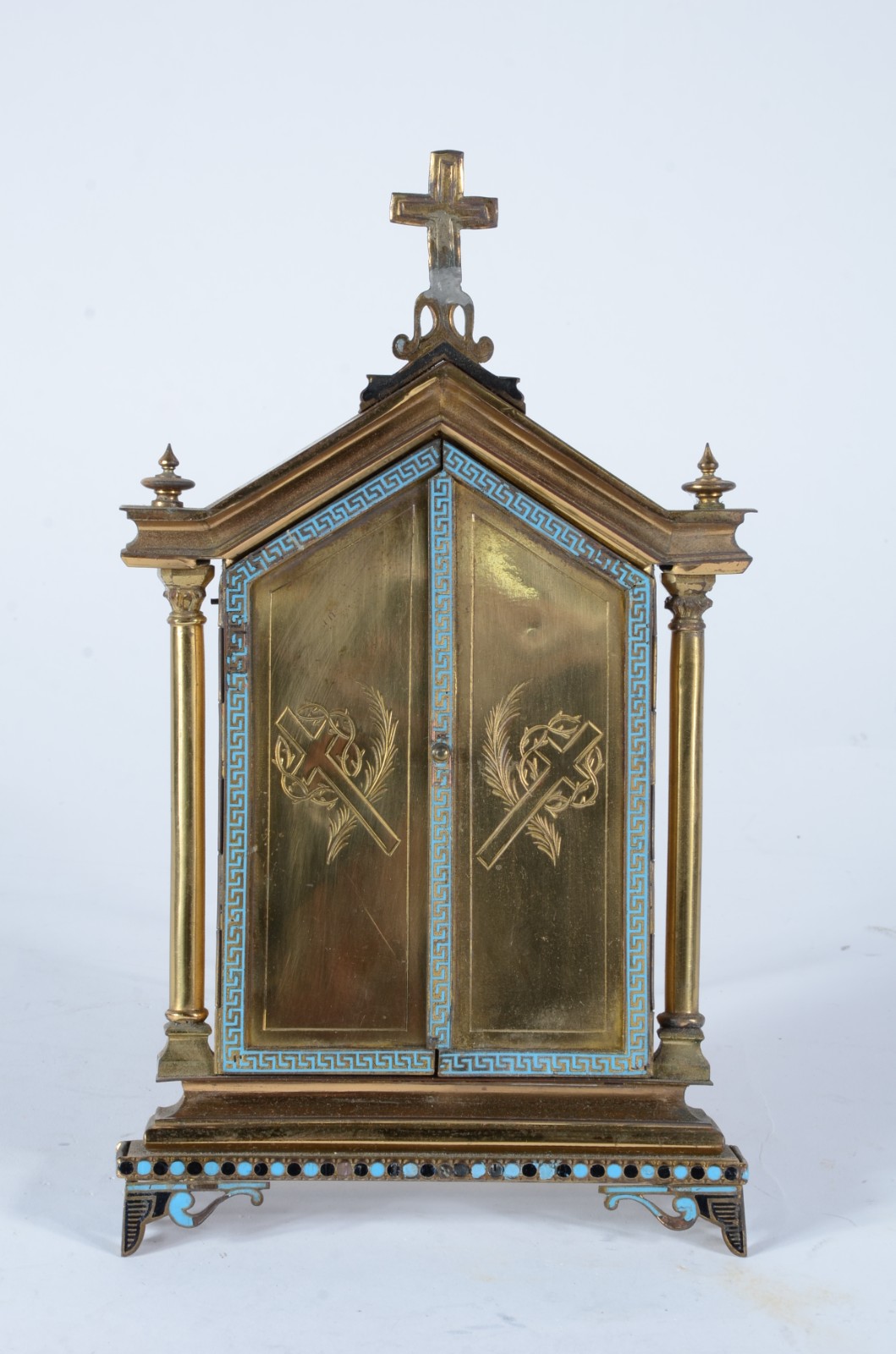 Oratório de viagem em bronze com imagem devocional de Sagrado coração... - foto 3 de 5