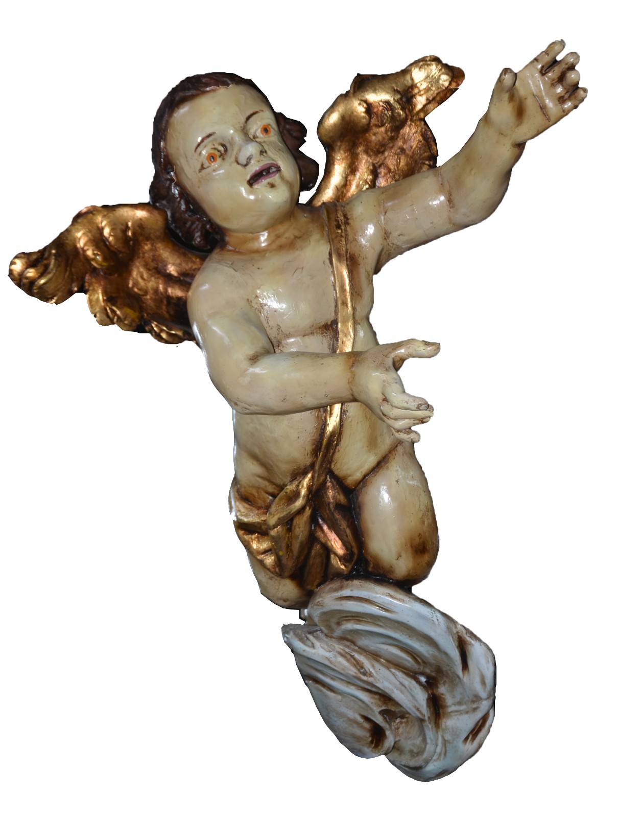 Excepcional figura de anjo de madeira entalhada e policromada. Século... - foto 1 de 9