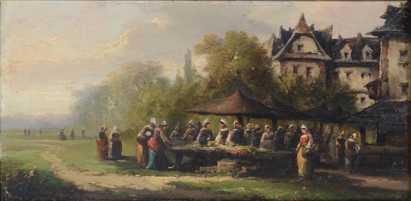 Escola europeia, Paisagem com camponesas e castelo - foto 1 de 3