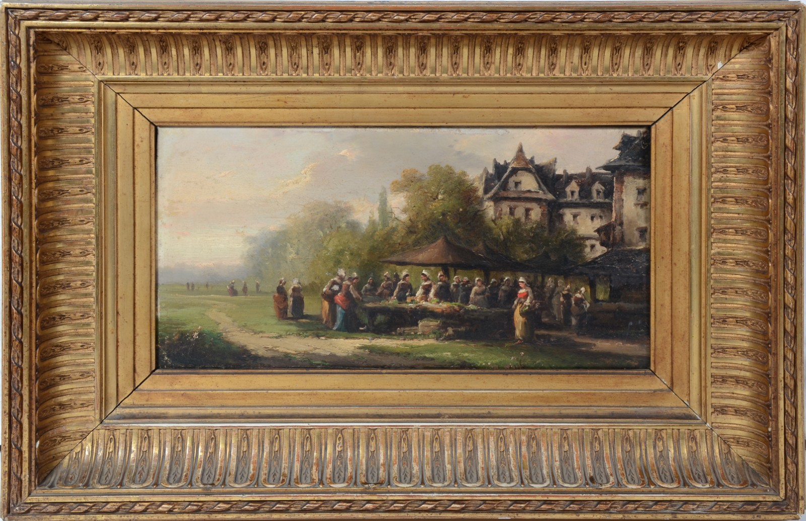 Escola europeia, Paisagem com camponesas e castelo - foto 2 de 3