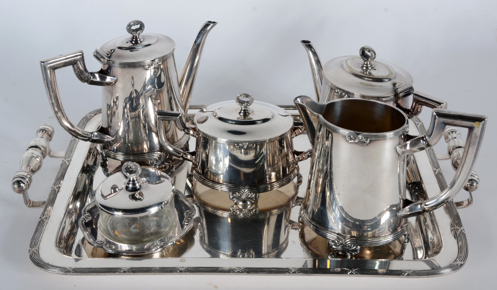 Baixela de chá e café de metal prateado com 6 peças, sendo dois... - foto 2 de 7