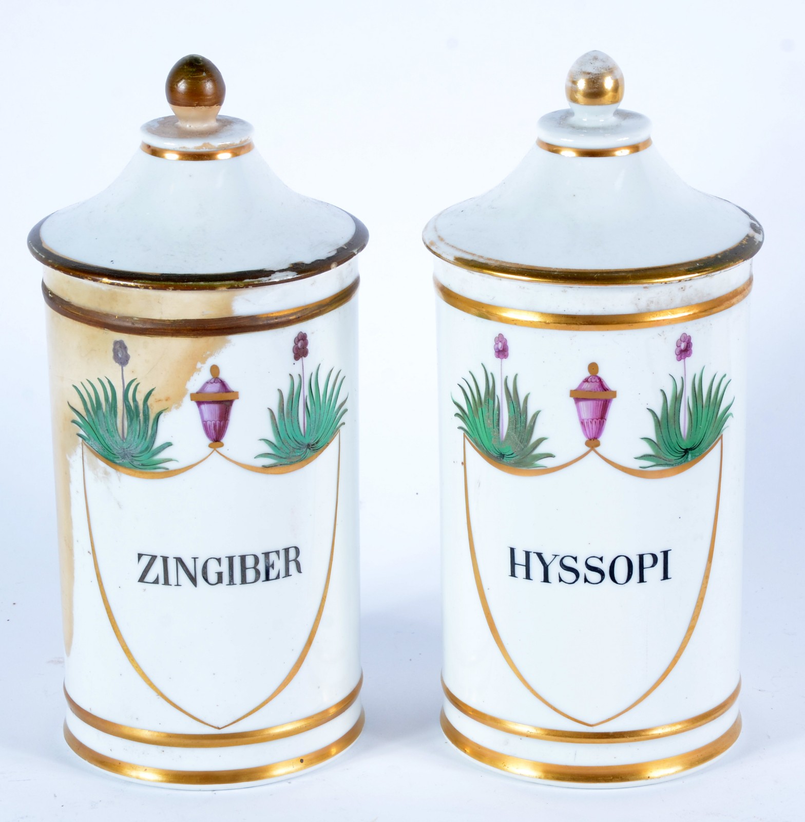 Par de potes de farmácia de porcelana européia, inscrição "ZINGIBER"... - foto 2 de 6