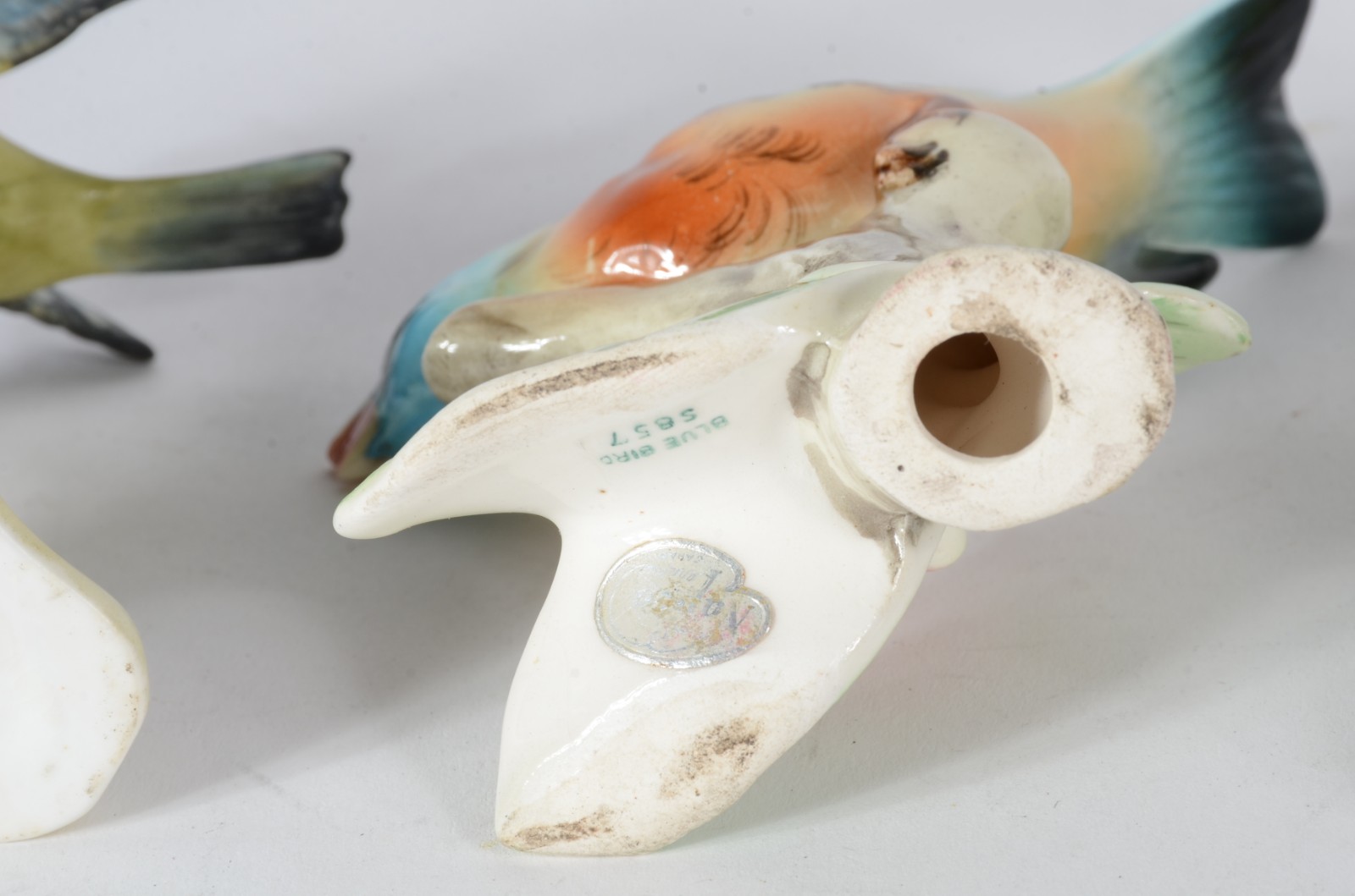 Conjunto com seis pássaros de porcelana policromada. Um deles com... - foto 9 de 10