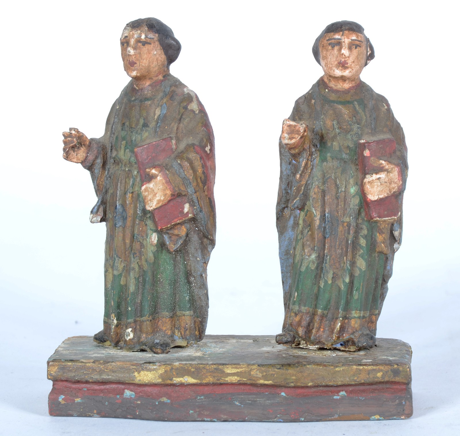 Cosme e Damião - Imagem de madeira policromada. Desgastes. - foto 1 de 6