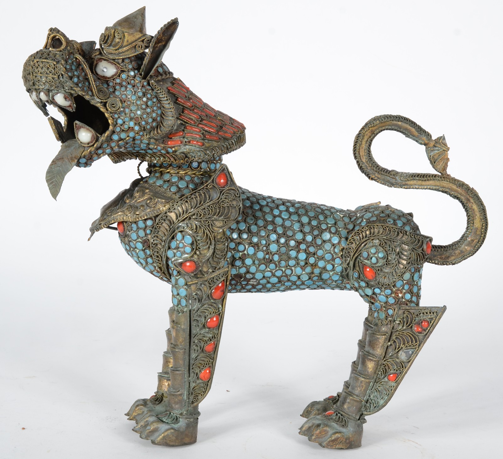 Cão de Fó ou Guardião do templo de metal oriental com detalhes na cor... - foto 3 de 7