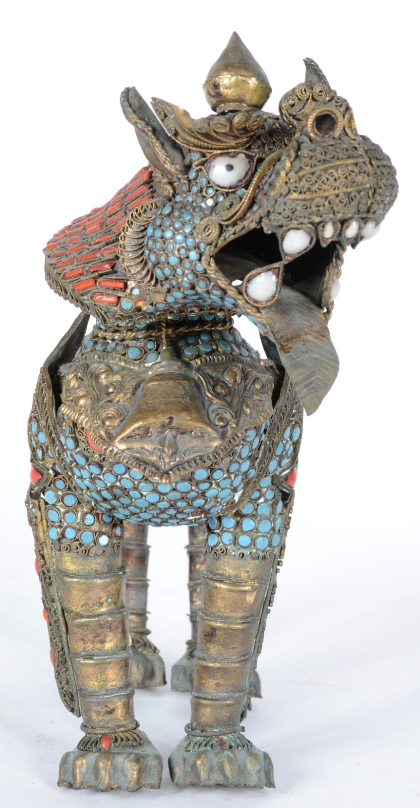 Cão de Fó ou Guardião do templo de metal oriental com detalhes na cor... - foto 4 de 7