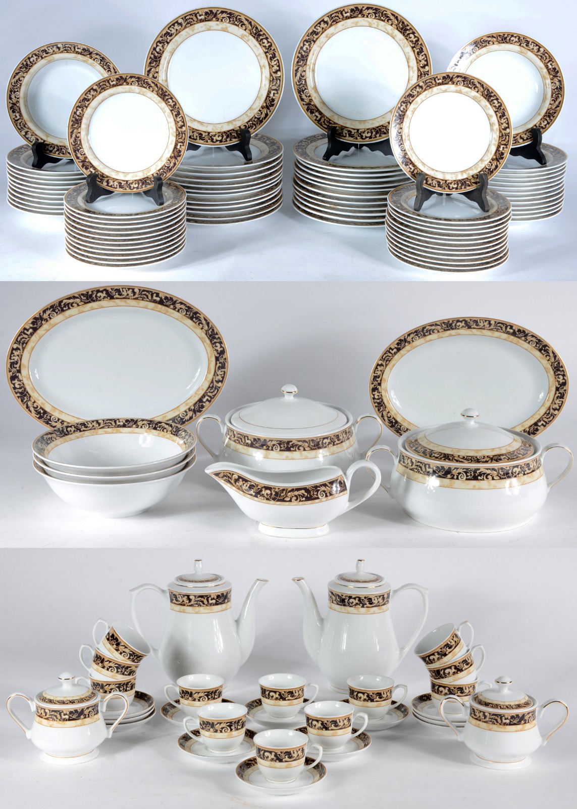 Aparelho de jantar e café de porcelana CHN & CHN inglesa, borda... - foto 1 de 11