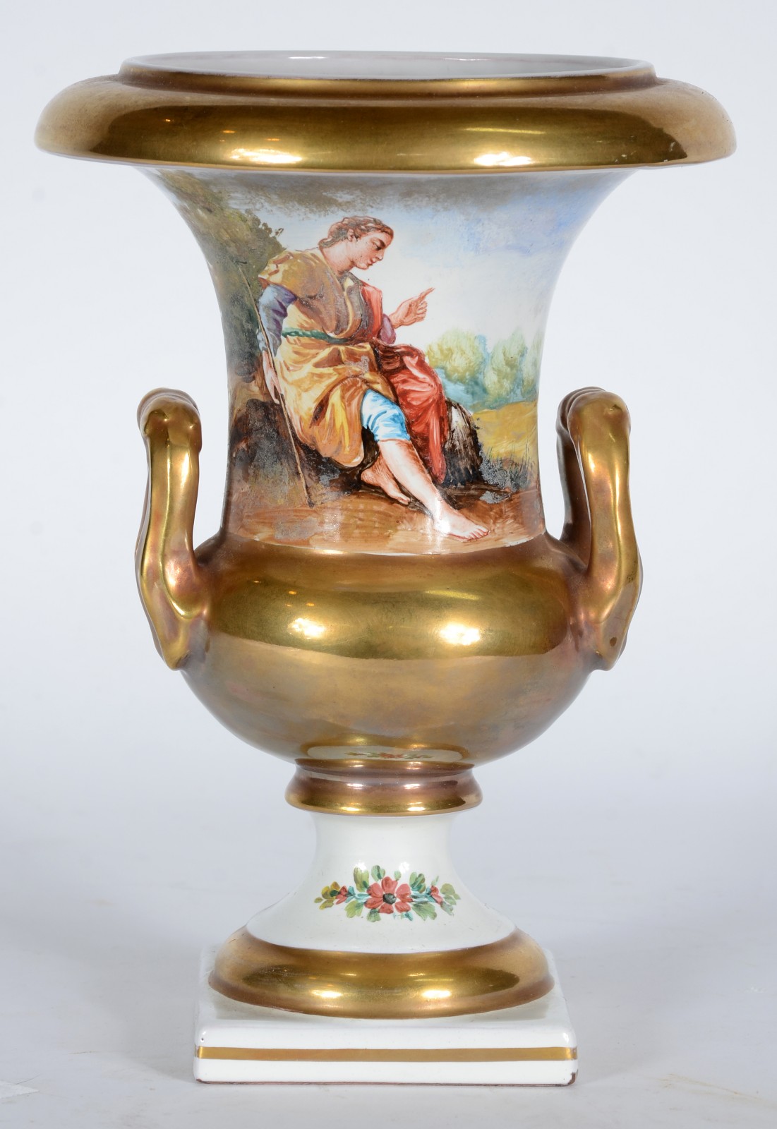 Vaso de porcelana italiana decorada com figura de pastor e paisagem... - foto 1 de 6