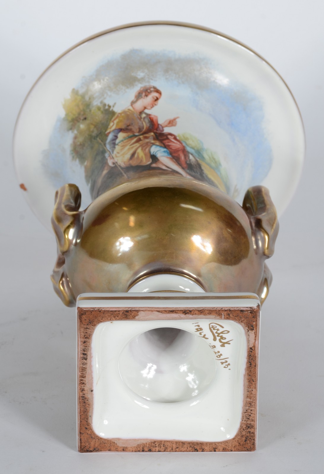Vaso de porcelana italiana decorada com figura de pastor e paisagem... - foto 5 de 6