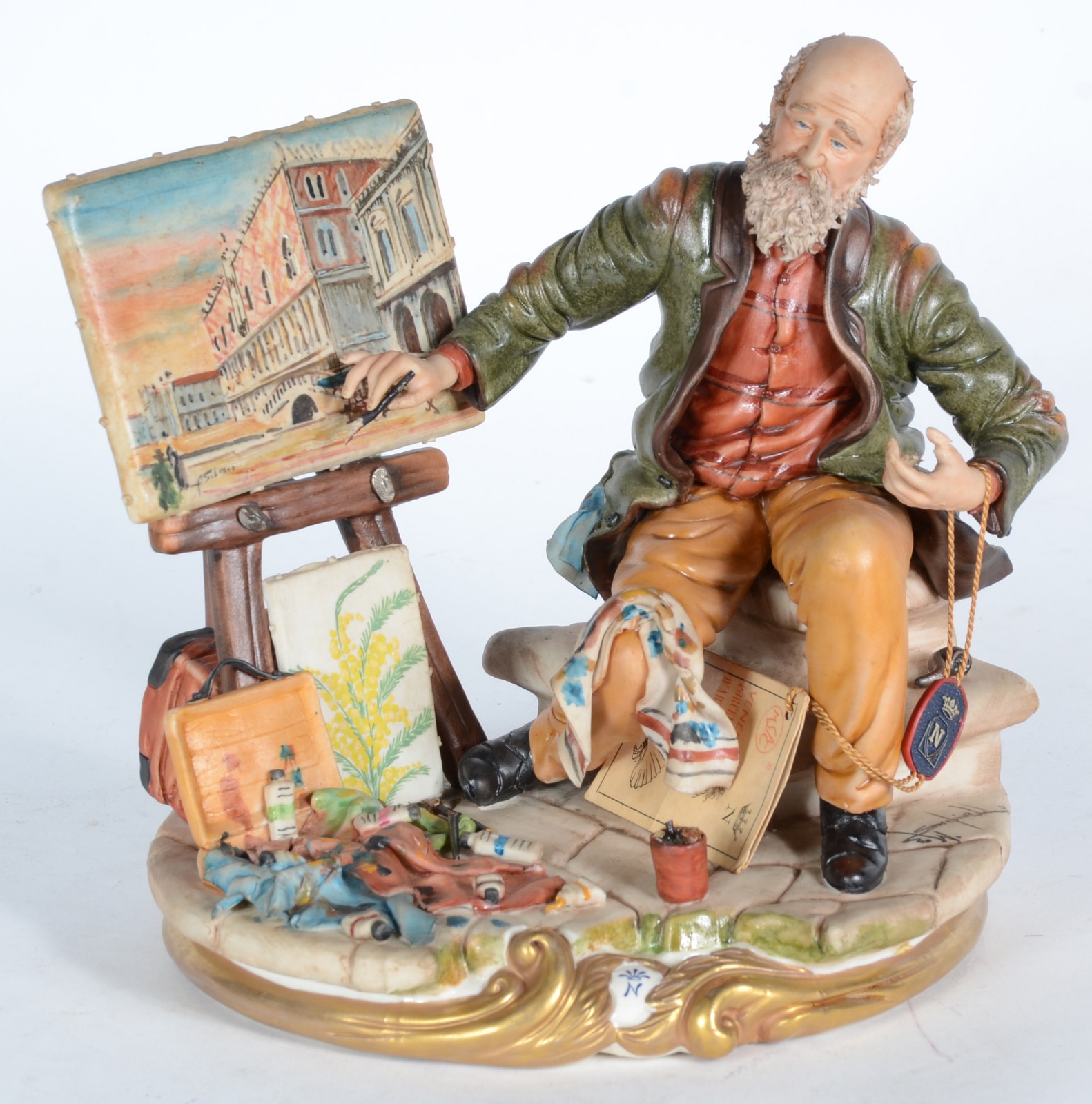 Grupo escultórico de faiança italiana representando artista pintando. - foto 1 de 7