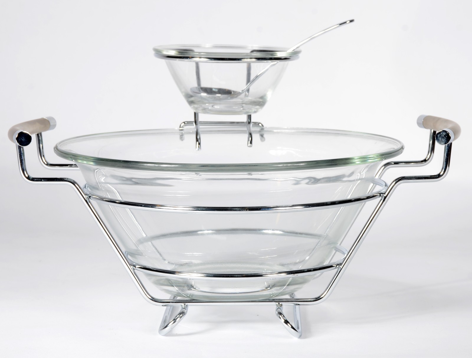 Saladeira italiana de vidro com base de metal e recipiente para molho... - foto 1 de 7