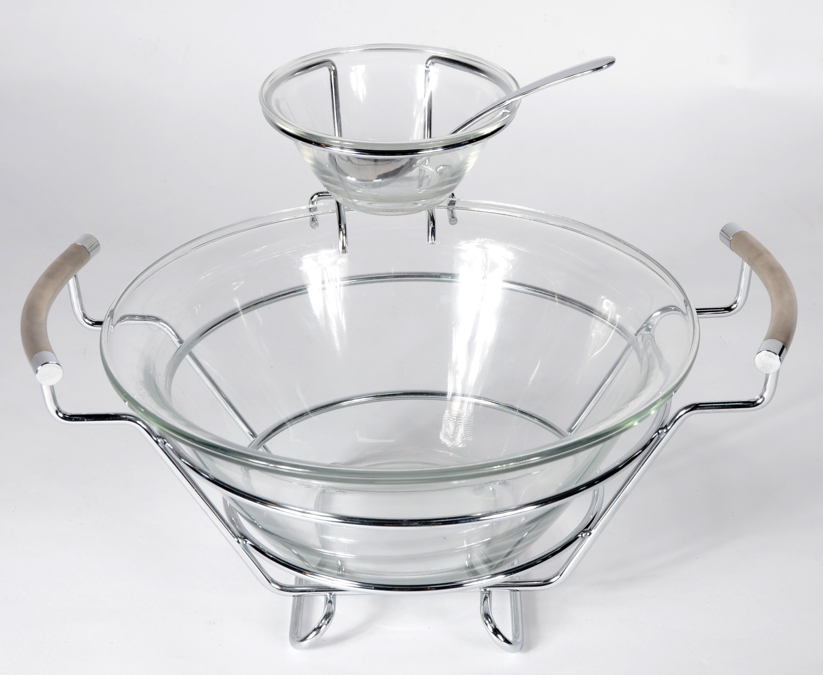 Saladeira italiana de vidro com base de metal e recipiente para molho... - foto 2 de 7