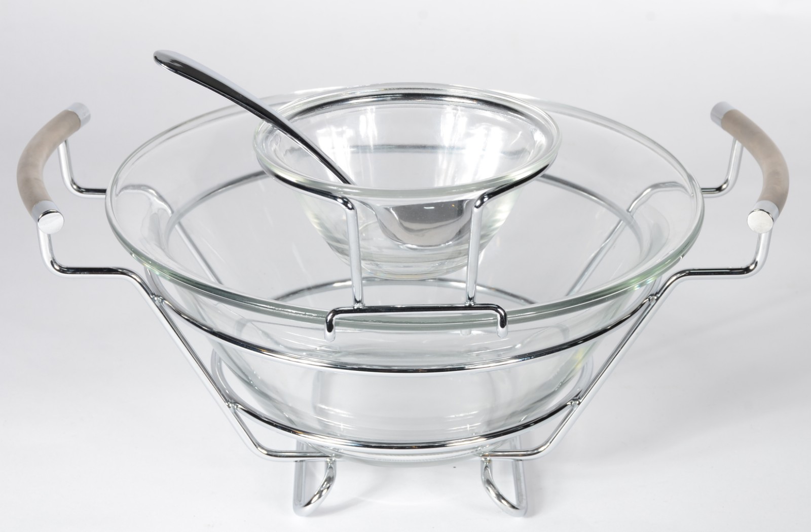 Saladeira italiana de vidro com base de metal e recipiente para molho... - foto 5 de 7