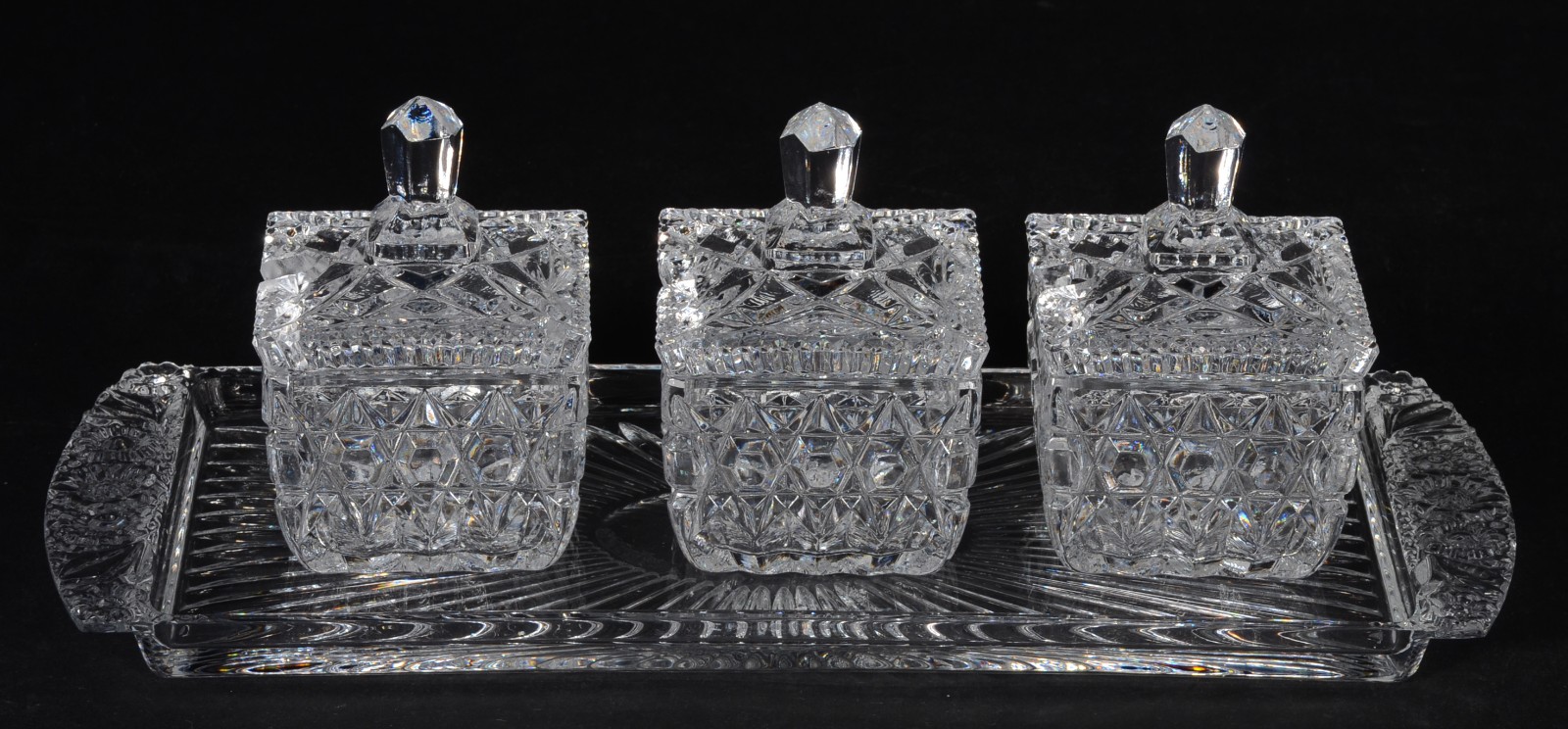 Conjunto com três potiches para geleia e travessa de cristal europeu... - foto 2 de 6