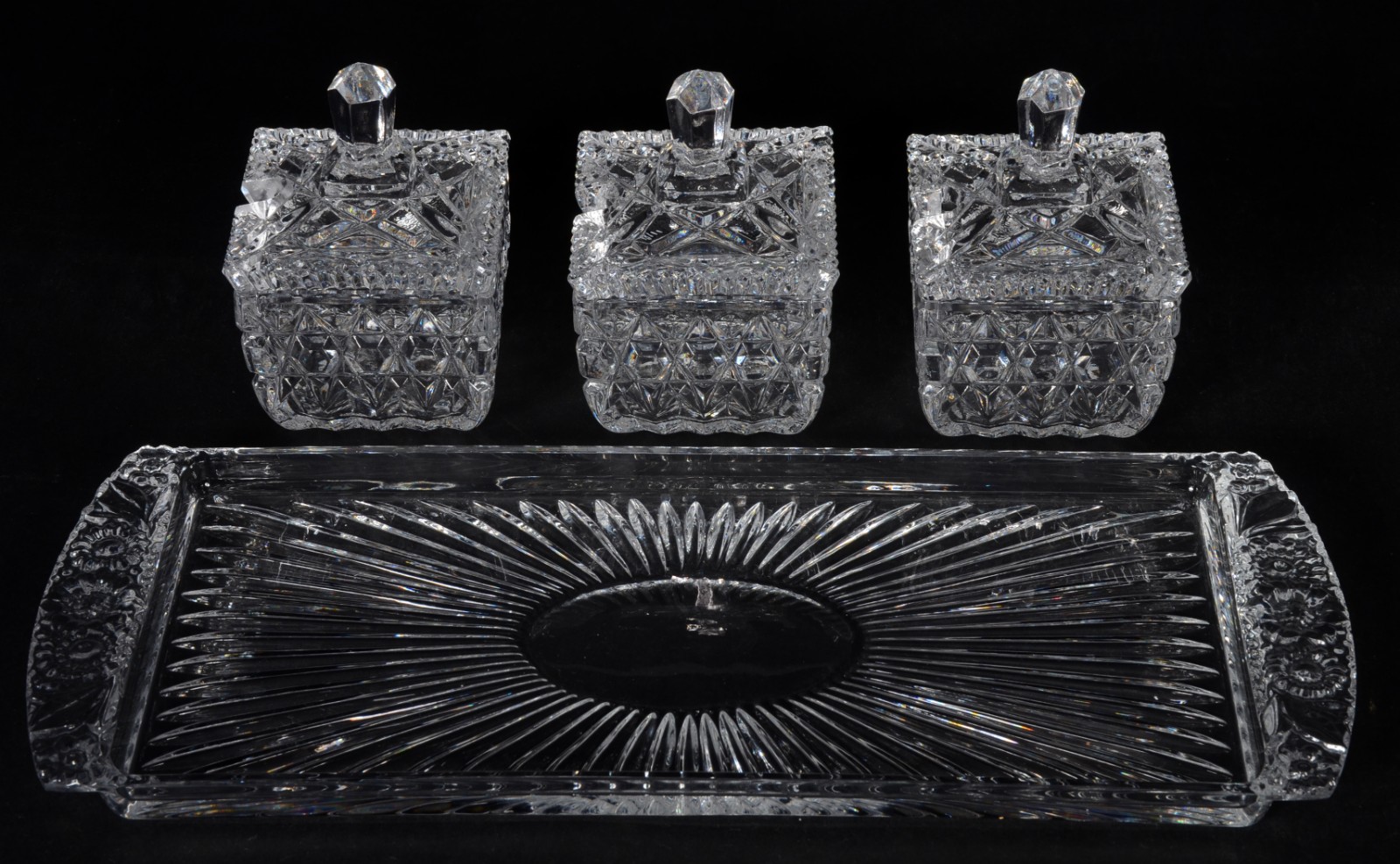 Conjunto com três potiches para geleia e travessa de cristal europeu... - foto 3 de 6