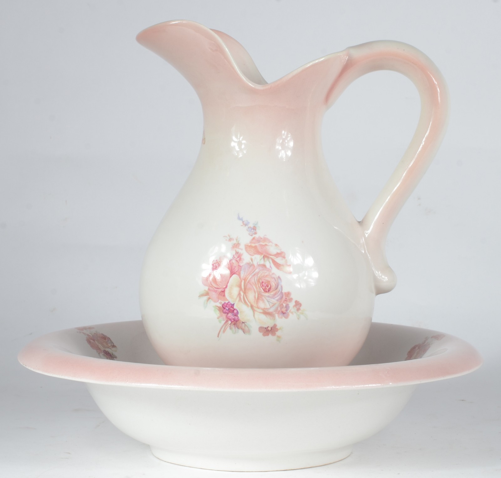 Jarra com bacia de porcelana portuguesa Alcobaça com decoração floral... - foto 2 de 7