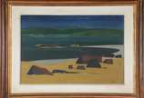 José Pancetti (1902-1958), Praia com pedra - Óleo sobre tela. Acompanha documento de autenticação da obra, datado de agosto de 1971, feita por Edson Motta, que era artista e restaurador, pertence
