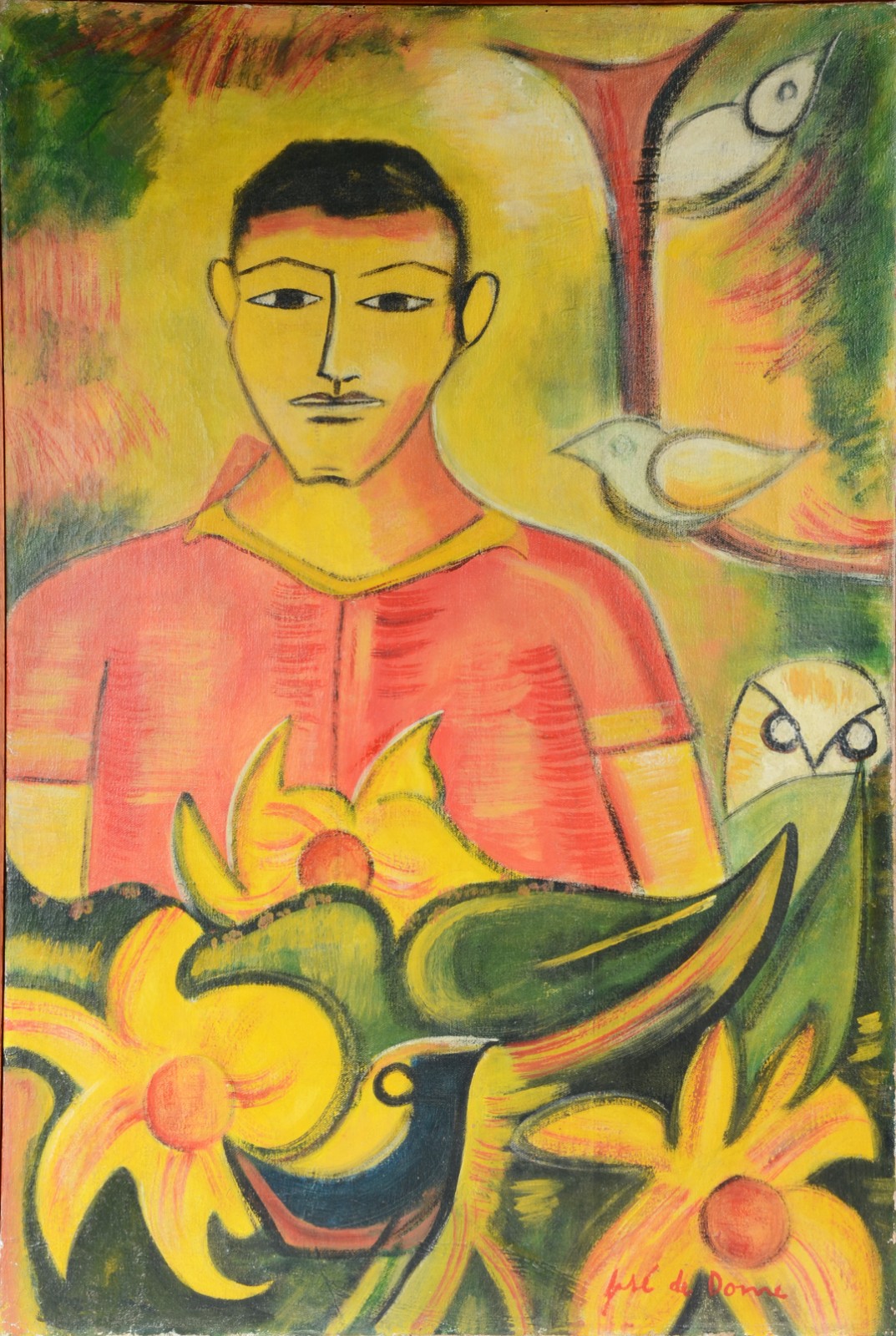 José de Dome (1921-1982), Figura com flores e pássaros - foto 1 de 4