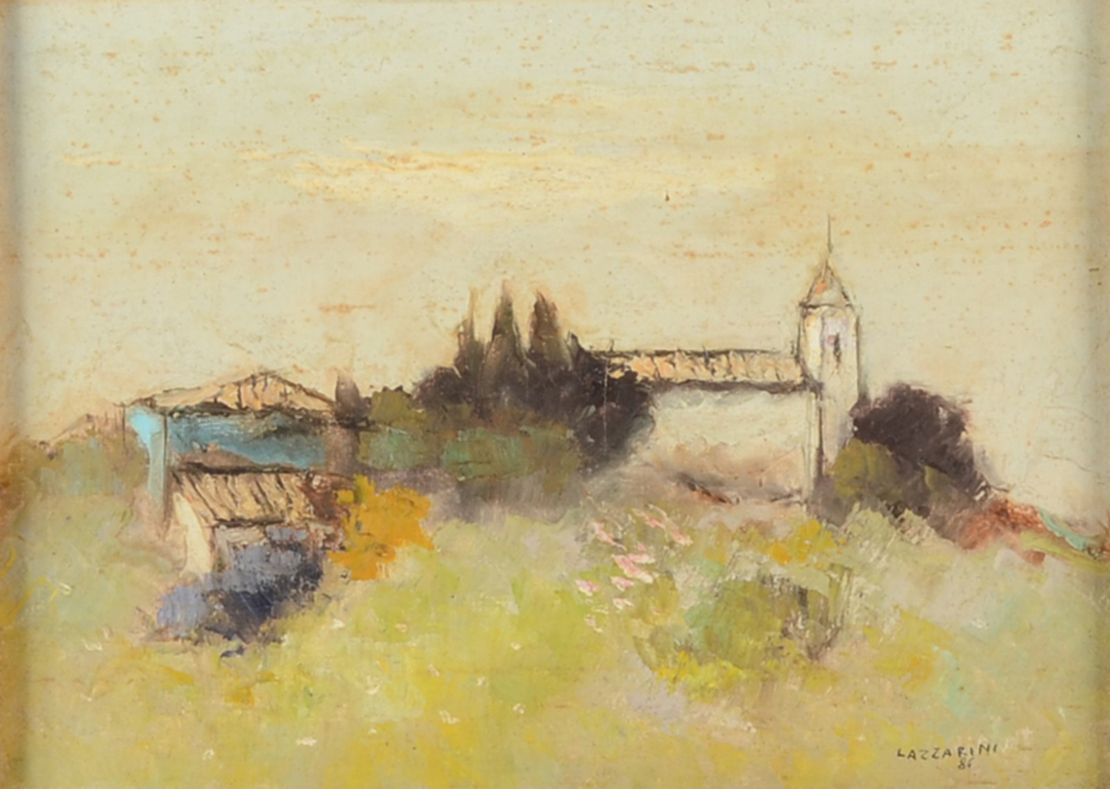  Domenico Lazzarini (1920-1987), Paisagem com casario e igreja - foto 1 de 4