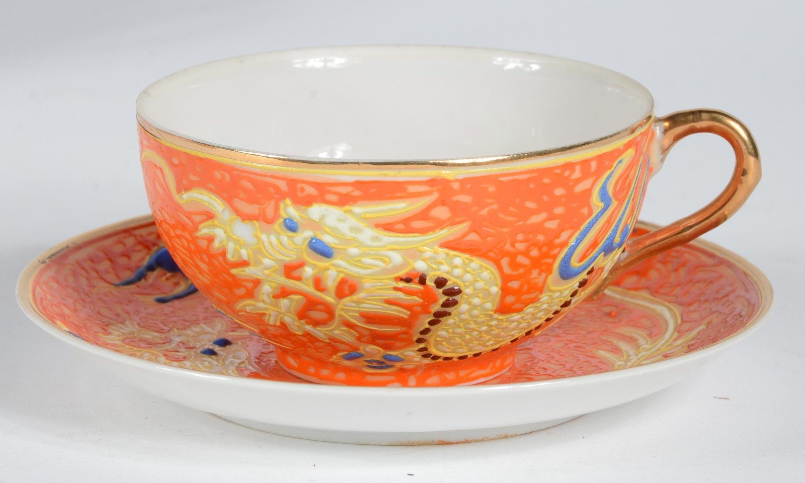 Serviço de chá de porcelana chinesa laranja com dragão em relevo... - foto 2 de 7