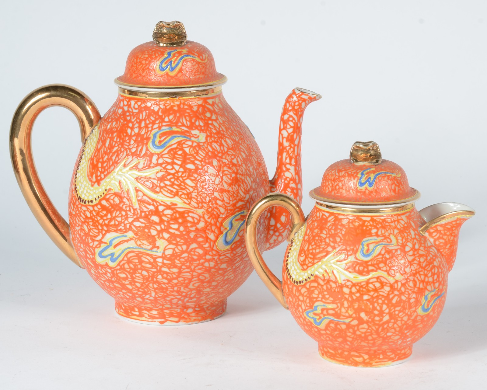Serviço de chá de porcelana chinesa laranja com dragão em relevo... - foto 4 de 7