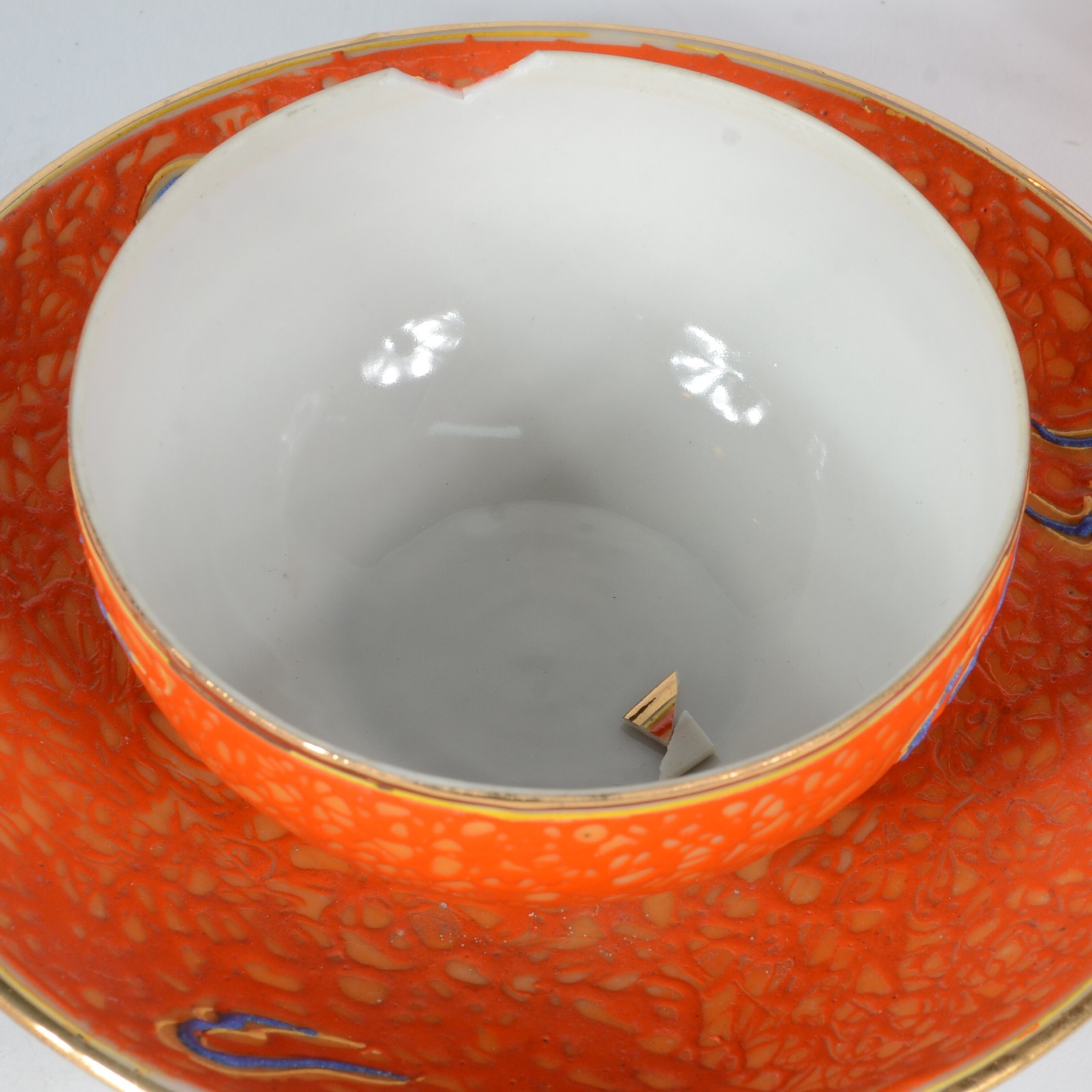 Serviço de chá de porcelana chinesa laranja com dragão em relevo... - foto 6 de 7