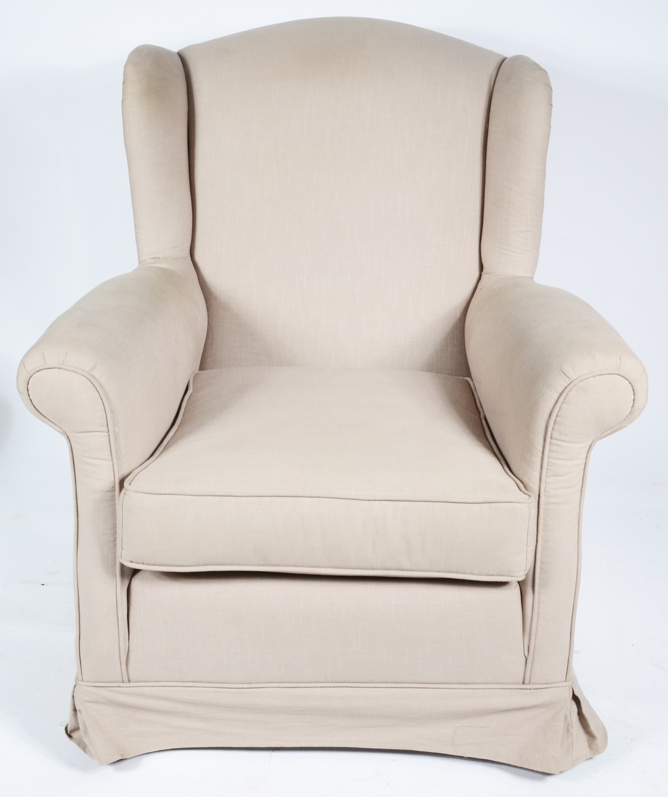 Bergere com banqueta estofada e forrada com tecido na cor bege... - foto 2 de 7