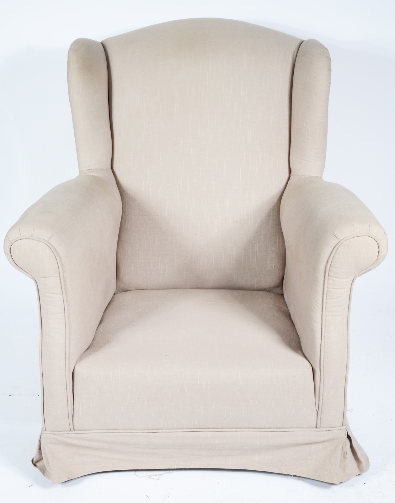 Bergere com banqueta estofada e forrada com tecido na cor bege... - foto 4 de 7