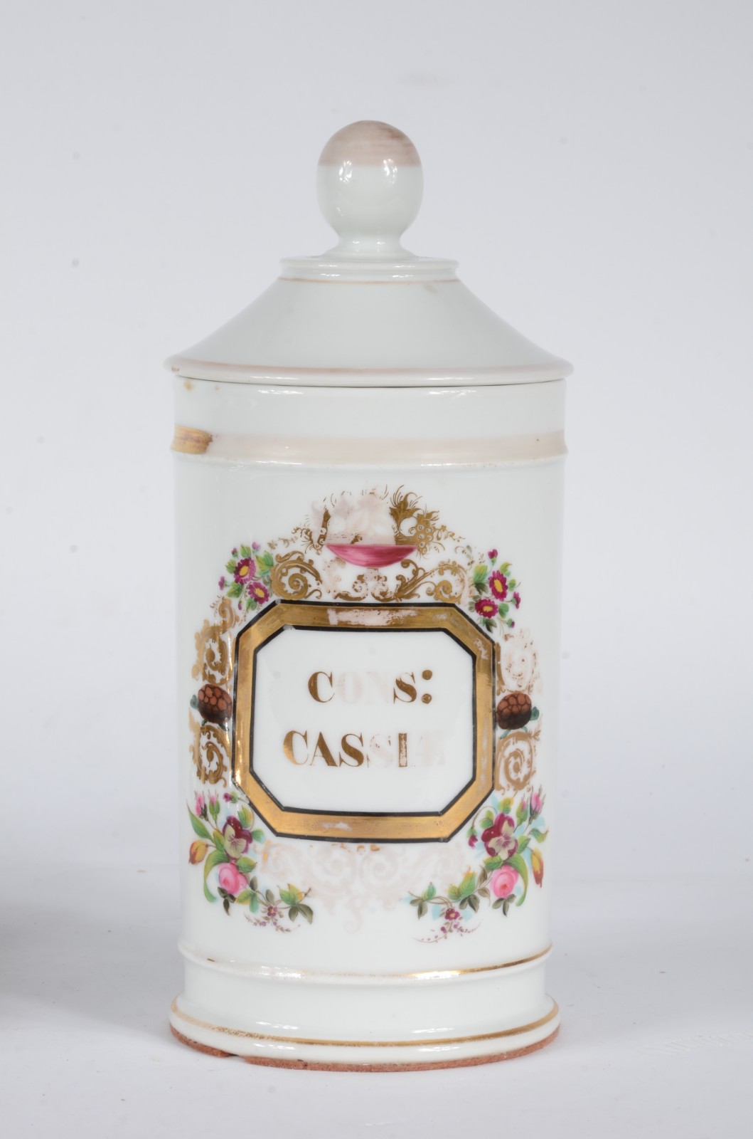 Pote de farmácia de porcelana francesa com inscrição em dourado e... - foto 1 de 6