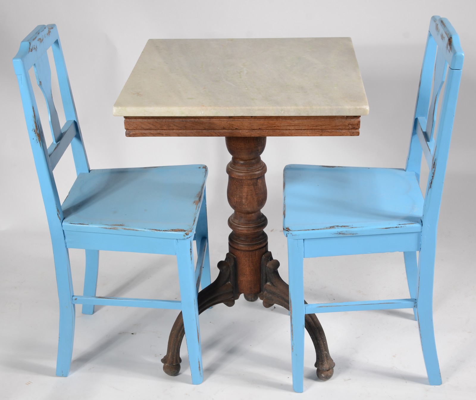 Mesa para bar de madeira, tampo feitio quadrado com mármore, tripé de... - foto 1 de 6