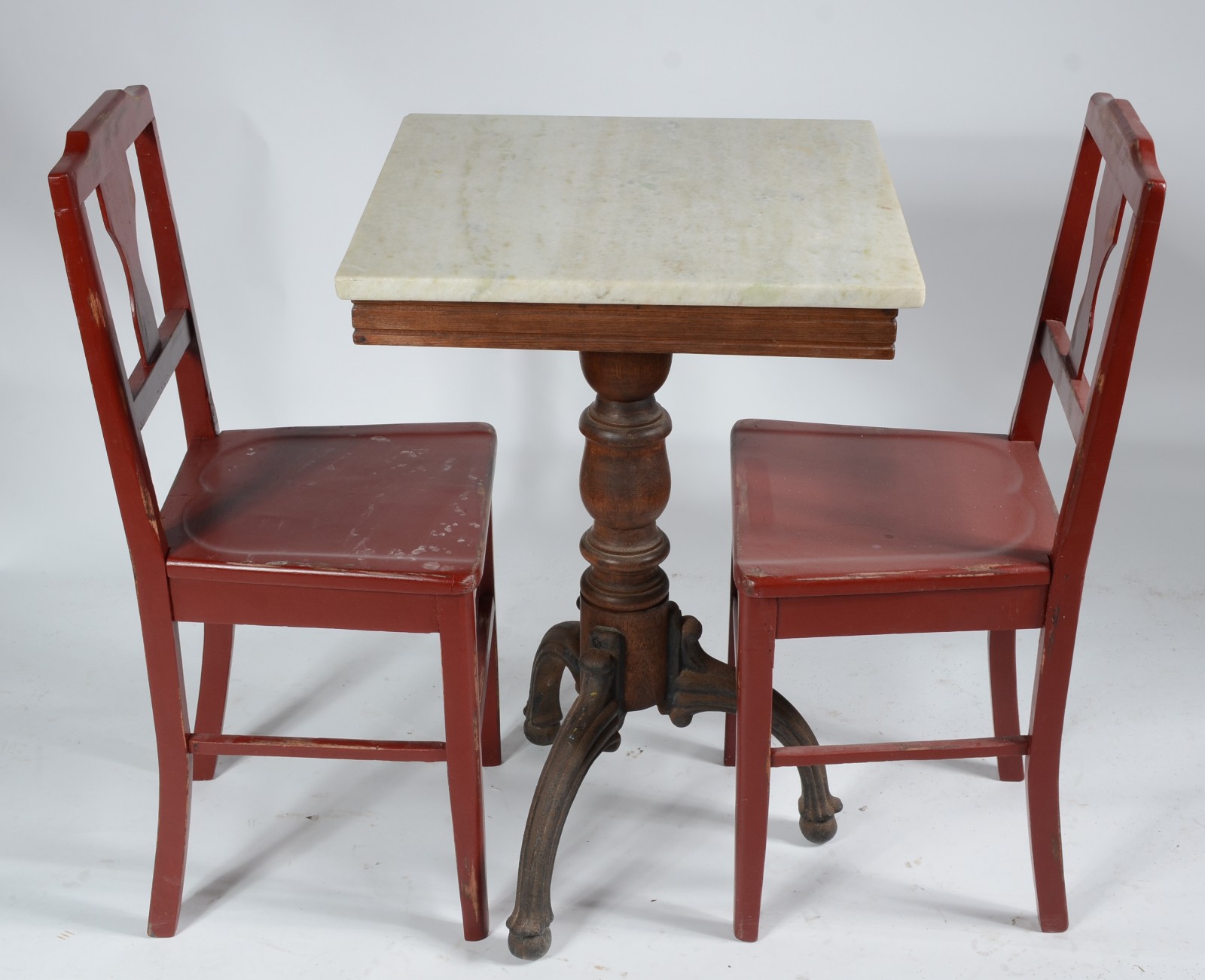 Mesa para bar de madeira, tampo feitio quadrado com mármore, tripé de... - foto 1 de 6