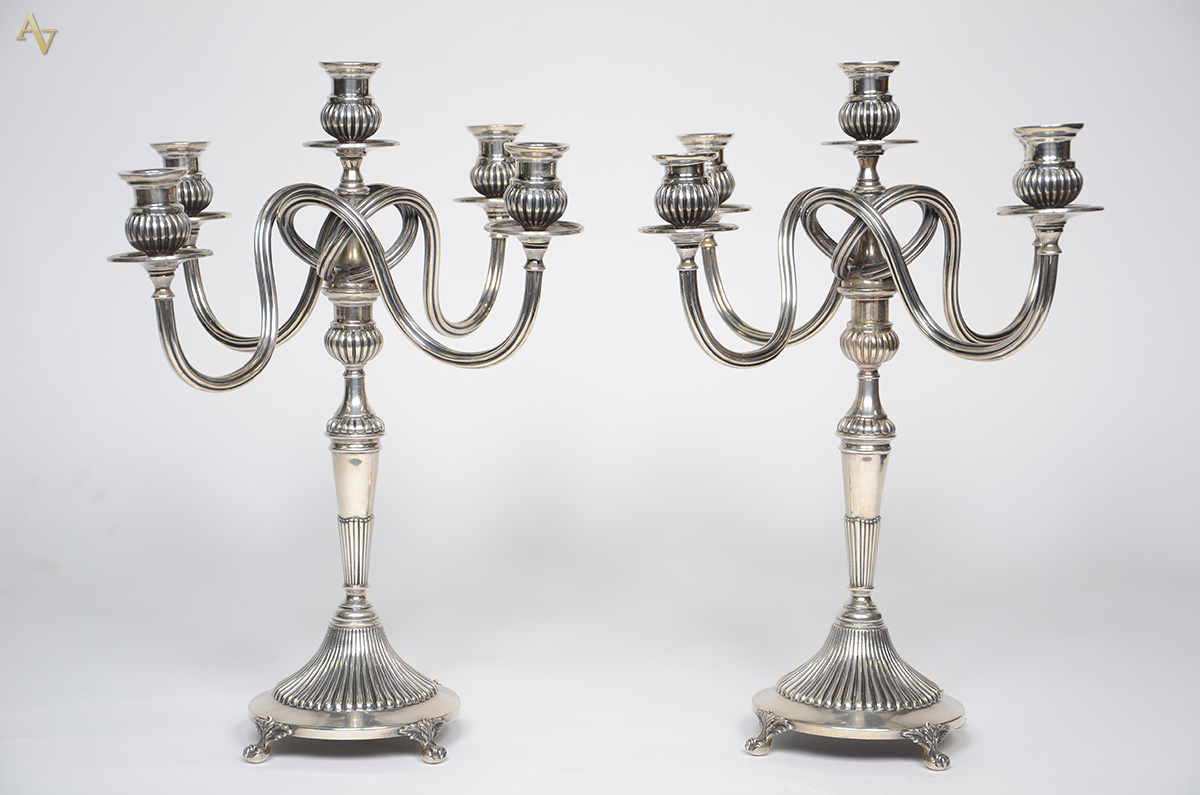 Par de candelabros de prata portuguesa contraste Águia, para cinco... - foto 1 de 2