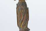 Estatueta de bronze e marfim representando Joan... - Estatueta de bronze e marfim representando Joana D'arc. Assinada. (possivelmente um sinete)