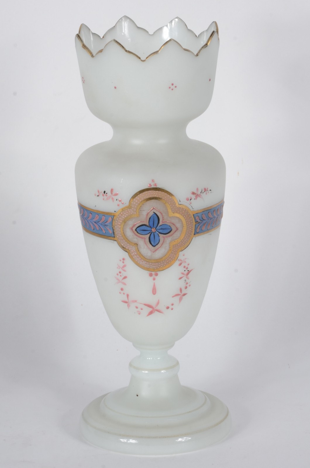 Belíssimo vaso de vidro frances acetinado decorado com faixa azul e... - foto 1 de 4