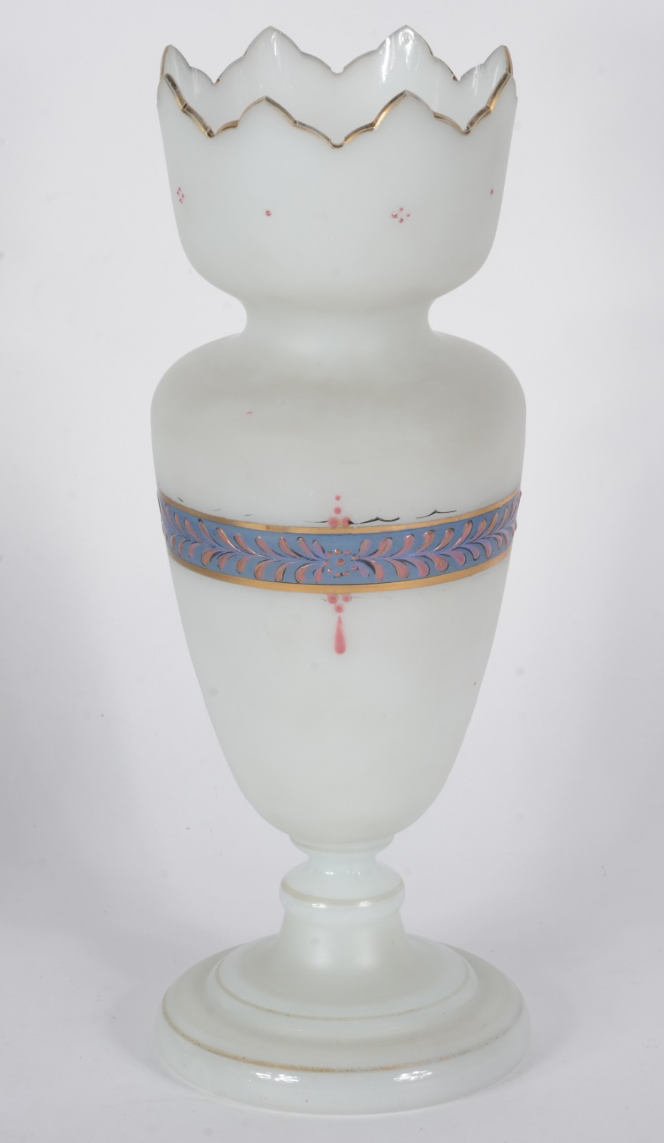 Belíssimo vaso de vidro frances acetinado decorado com faixa azul e... - foto 2 de 4