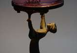 Ravagnani (1962),  - Luminária com base de bronze representando figura feminina e cúpula de vidro com paisagem em policromia.