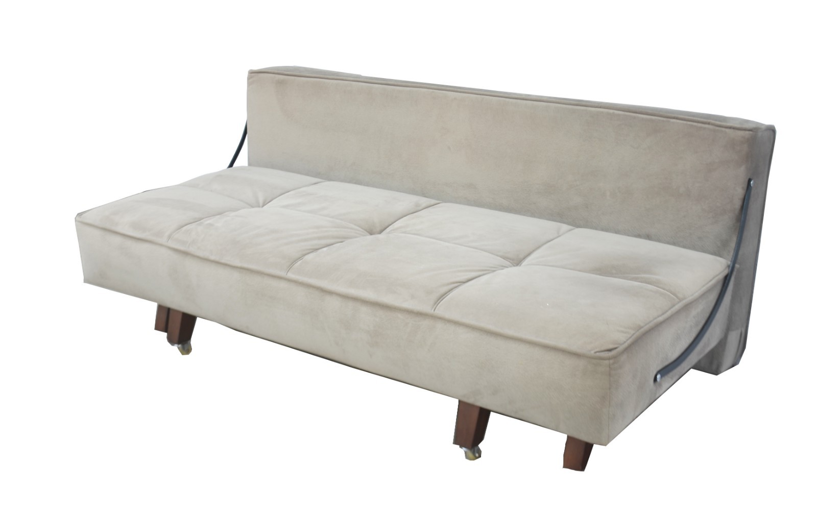 Sofá/cama estofado e forrado com tecido na cor cinza. - foto 1 de 4