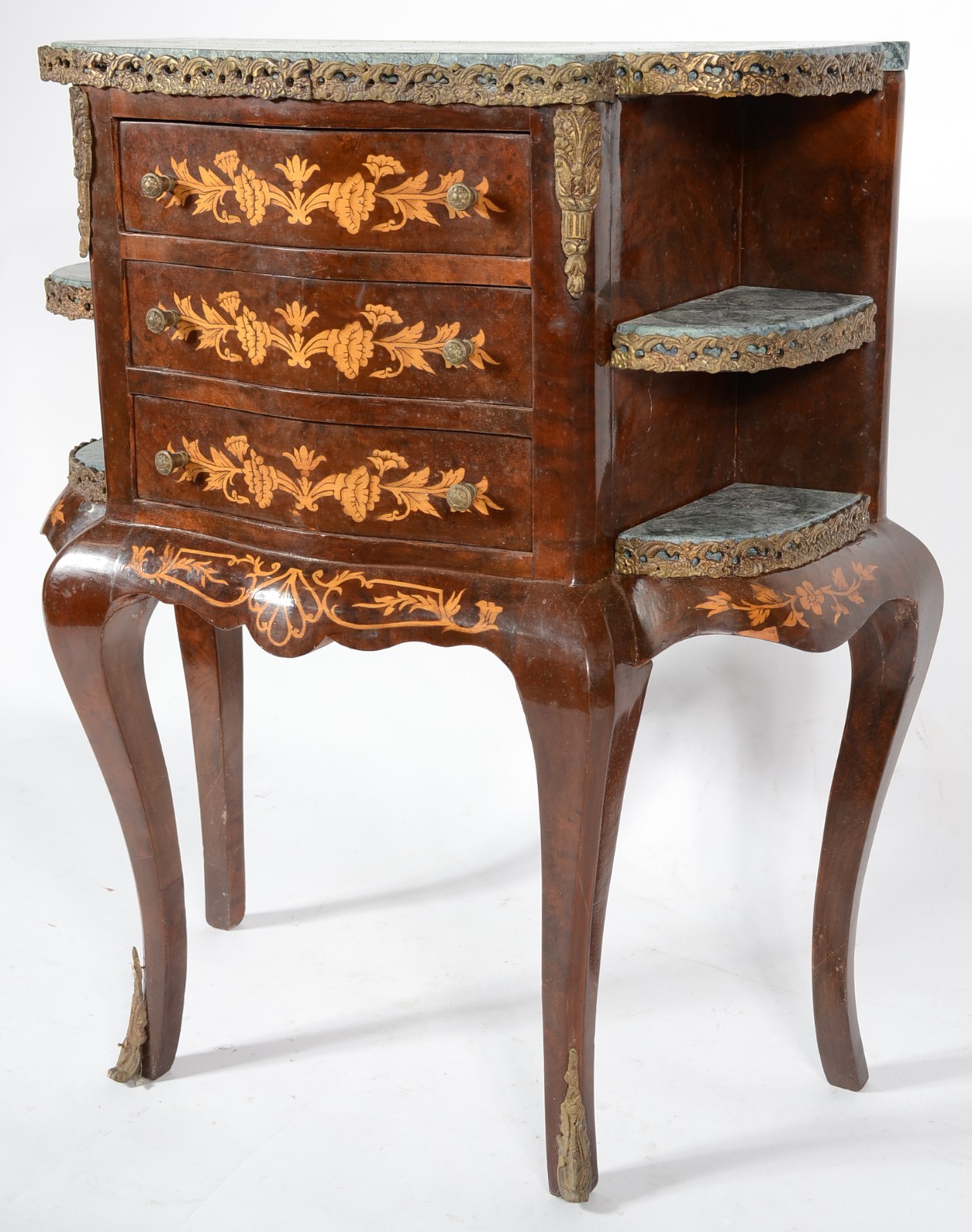 Mesa auxiliar de madeira trabalhada em marqueterie, estilo francês... - foto 1 de 5